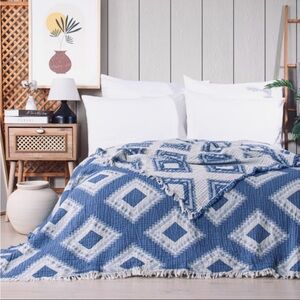 S X S W Blue Geometric Quilt Set 2 Side FLiPSiDE Design Loom Weave 100% Cotton